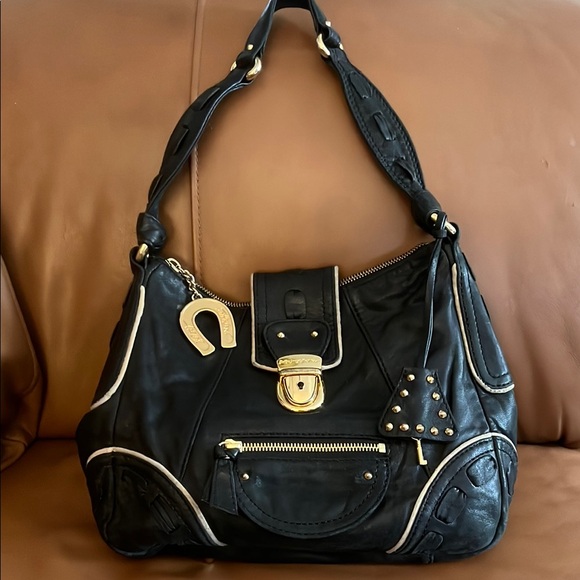 Betsey Johnson Handbags - Betsey Johnson Vintage Black Lambskin Studded Shoulderbag Limited Edition